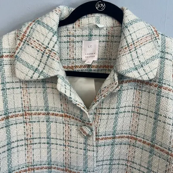 LC Lauren Conrad Tweed Blue White Rust Crop Jacket Blazer Size Large - Picture 4 of 10